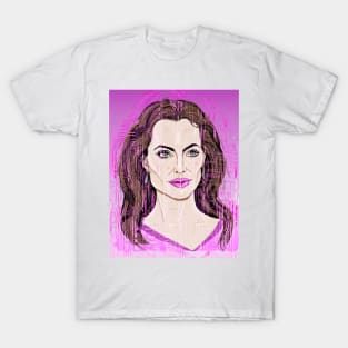 Angelina Jolie, distorted in pink T-Shirt